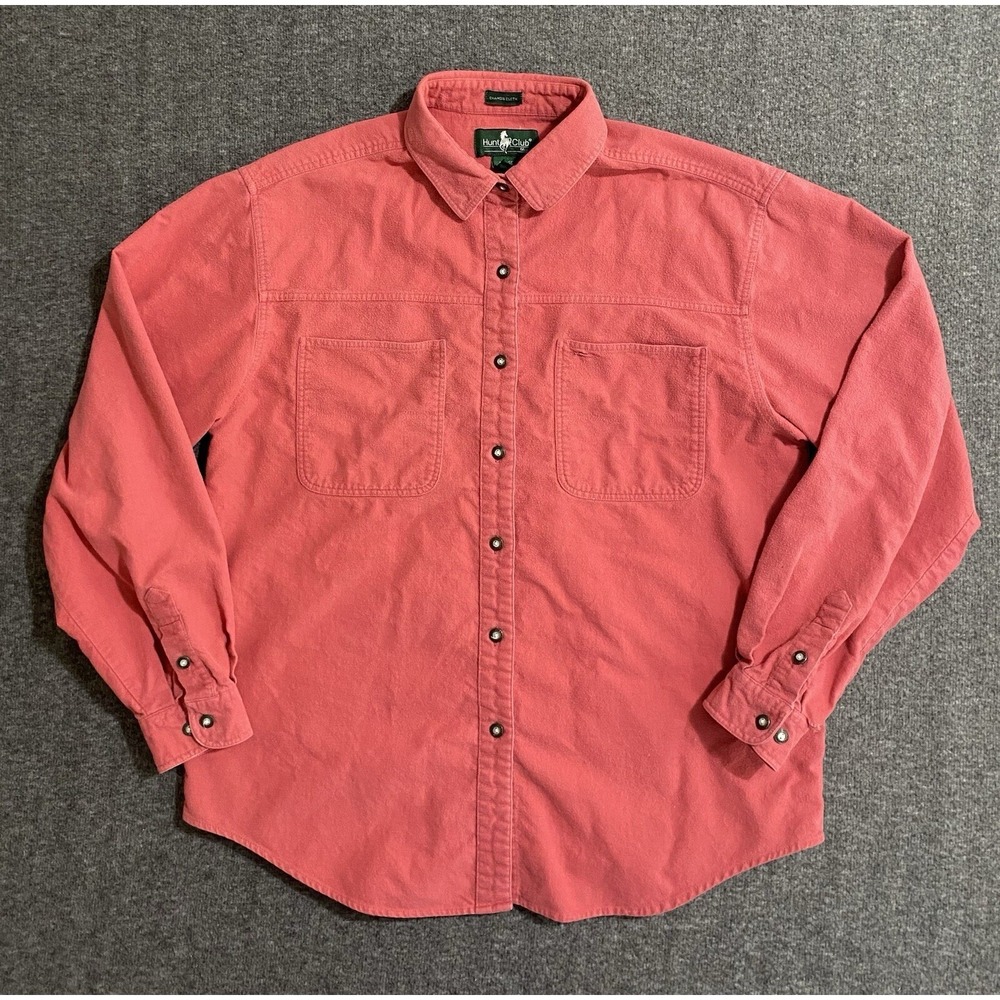 Hunt Club Mens Red Chamois Cloth Button Down Shirt Size Large Tall L T